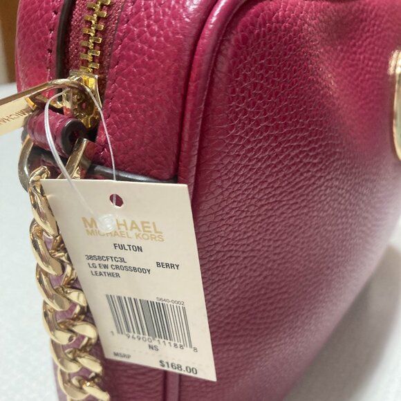 NWT Michael Kors Large Leather Crossbody in Berry color - Picture 5 of 11